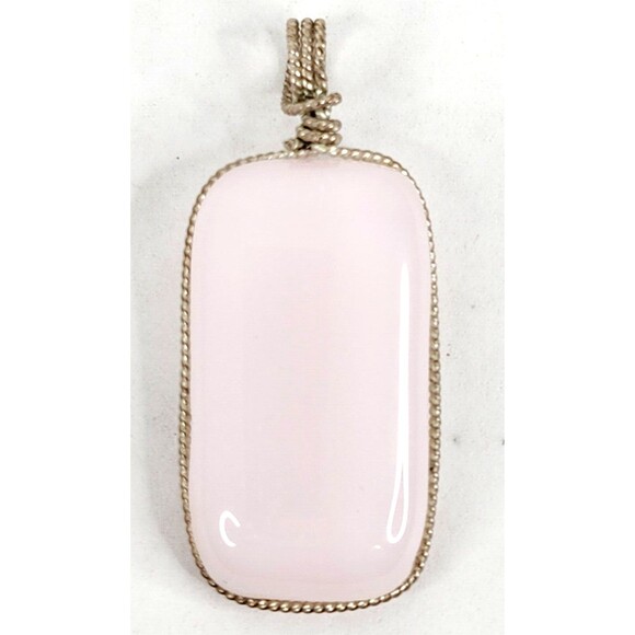 Art Glass Rectangle Shaped Pendant Charm Jewelry Artisan Jewelry White Pink Tone - Picture 1 of 4